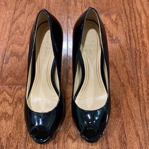 Cole Hahn patent leather peep toe pumps